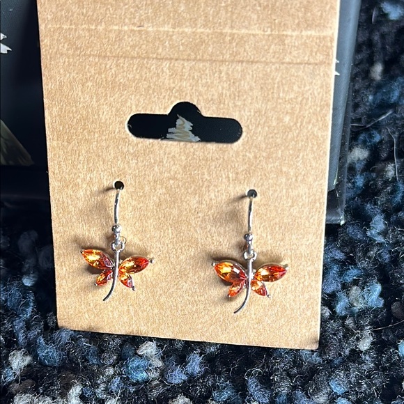 Hand Crafted Orange Butterfly Earrings - Picture 5 of 5